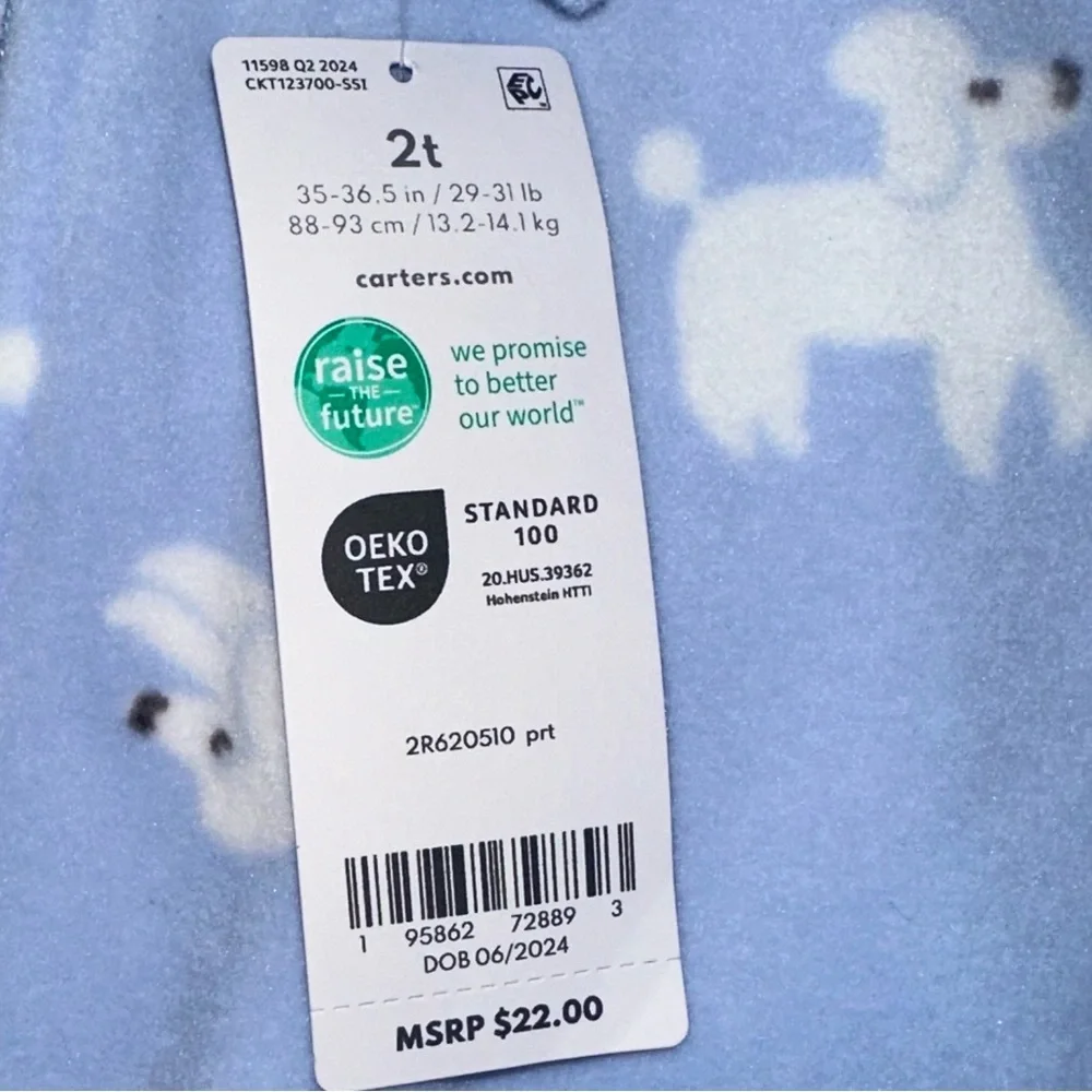 NEW Carter's Light Blue with White Poodle Footie Pajamas